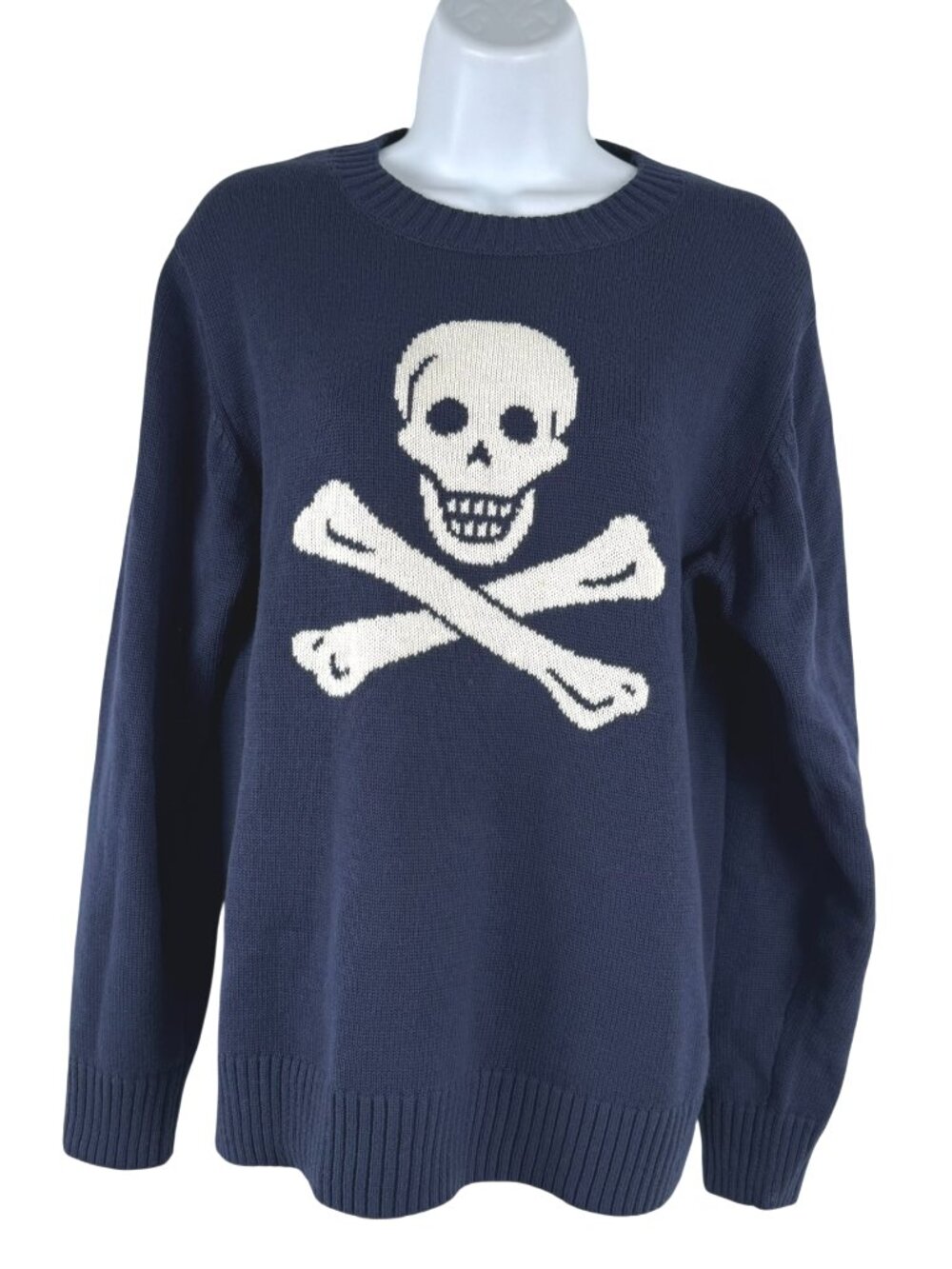 Long Wharf Bellamy SeaWell Sweater Medium Skull Crossbones Navy FS-1543